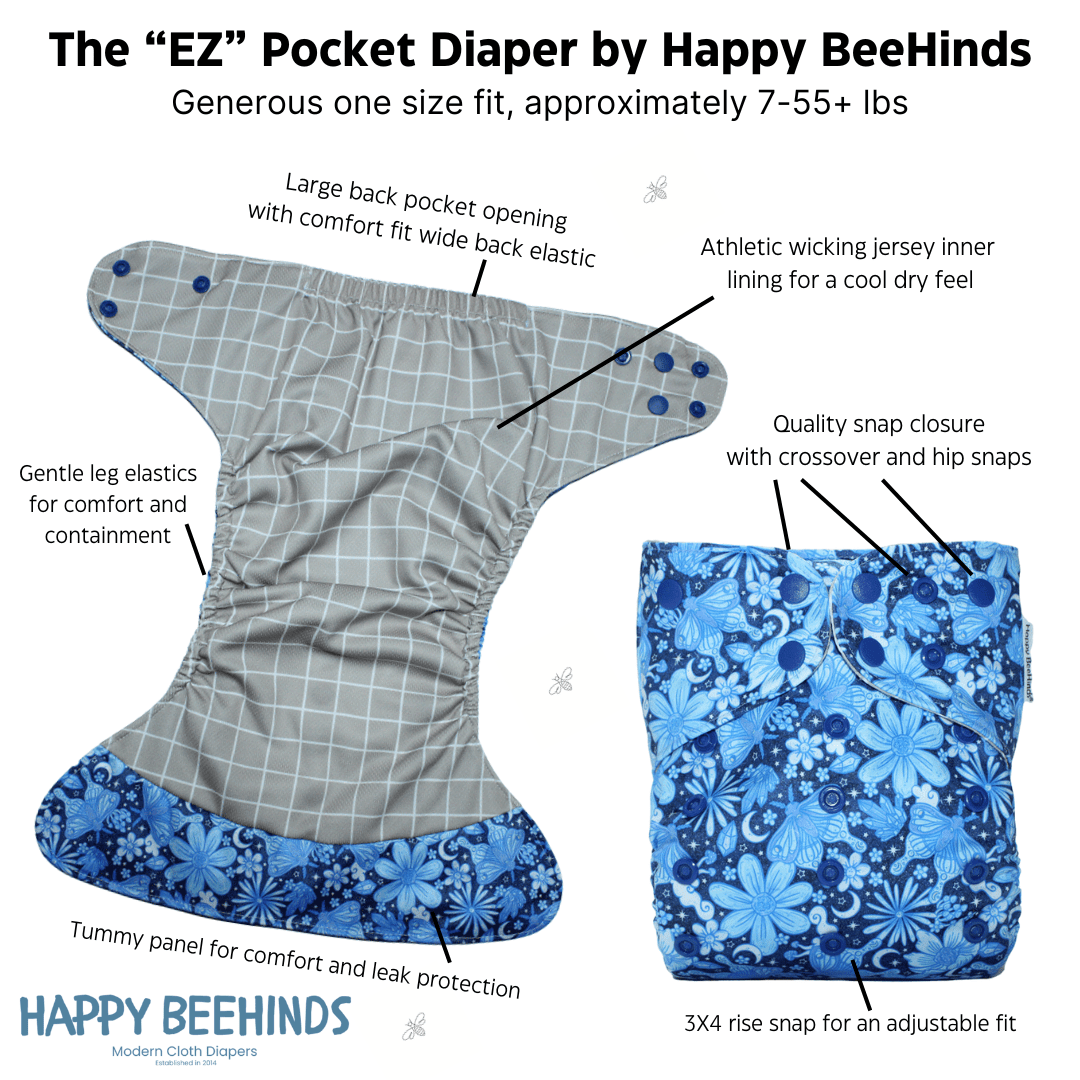 Spring Collection 2025 - New Updated - The "EZ" Pocket Diaper by Happy BeeHinds