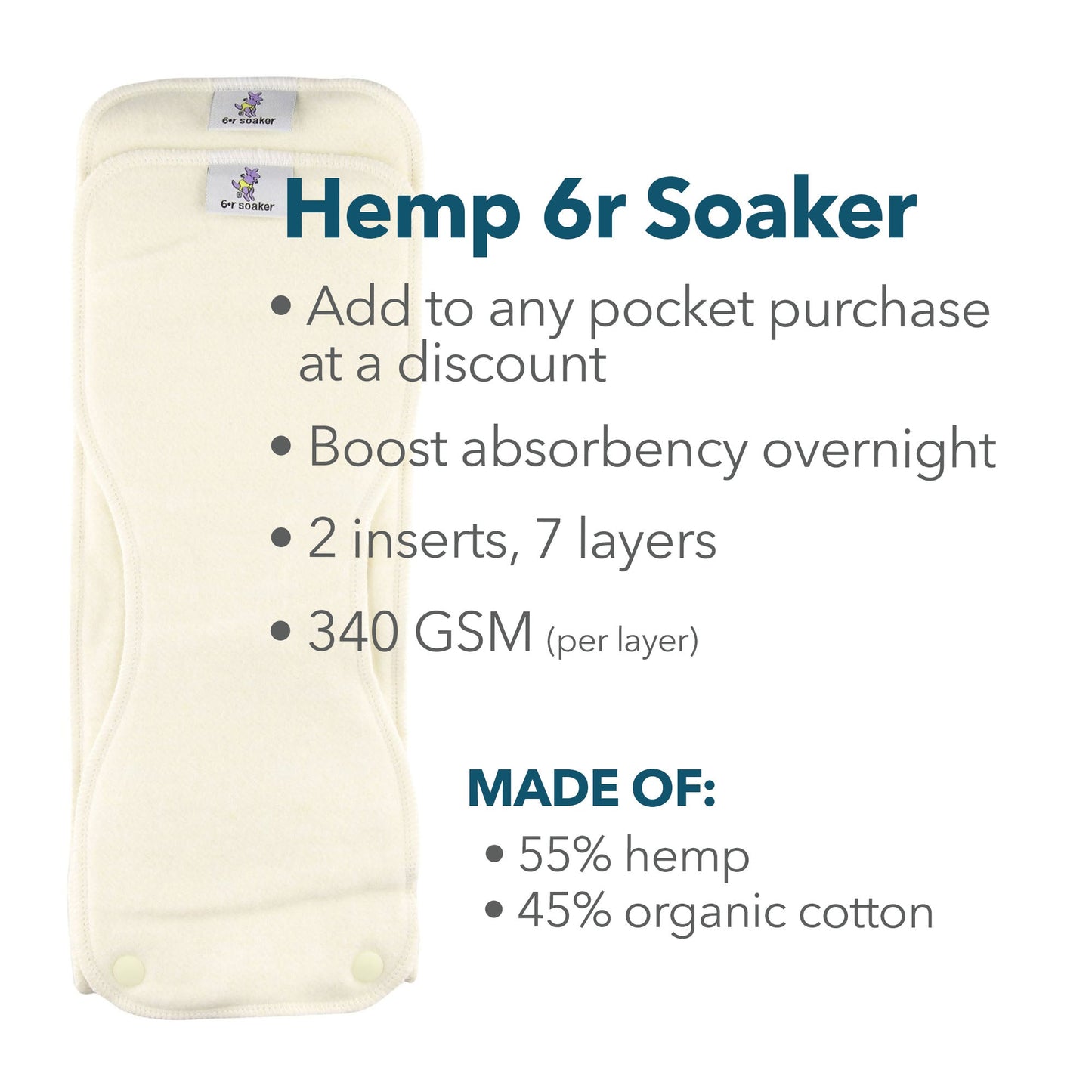 6r Soaker Cloth Diaper Insert - Hemp
