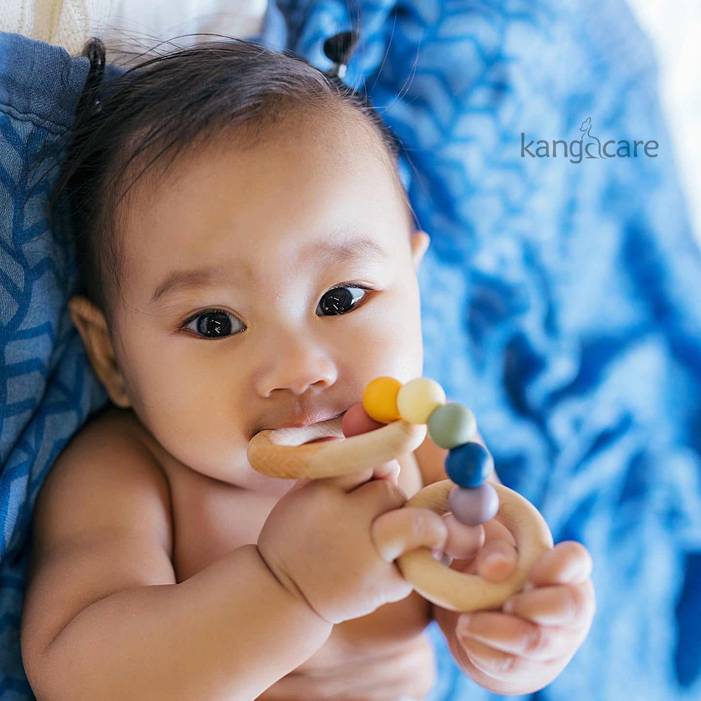 Kanga Care Silicone & Wood Teething Ring - Bubble - Rainbow