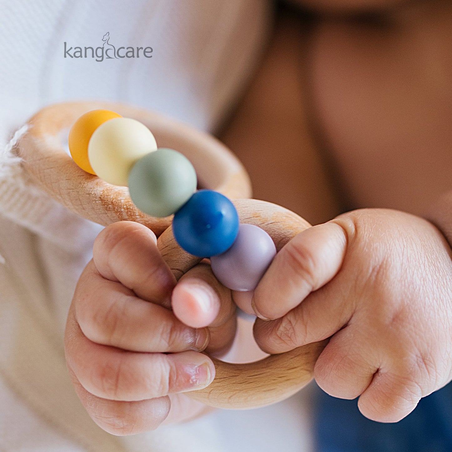 Kanga Care Silicone & Wood Teething Ring - Bubble - Rainbow