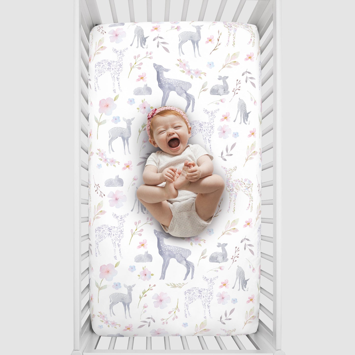 NoJo Super Soft Floral Deer Nursery Crib Fitted Sheet