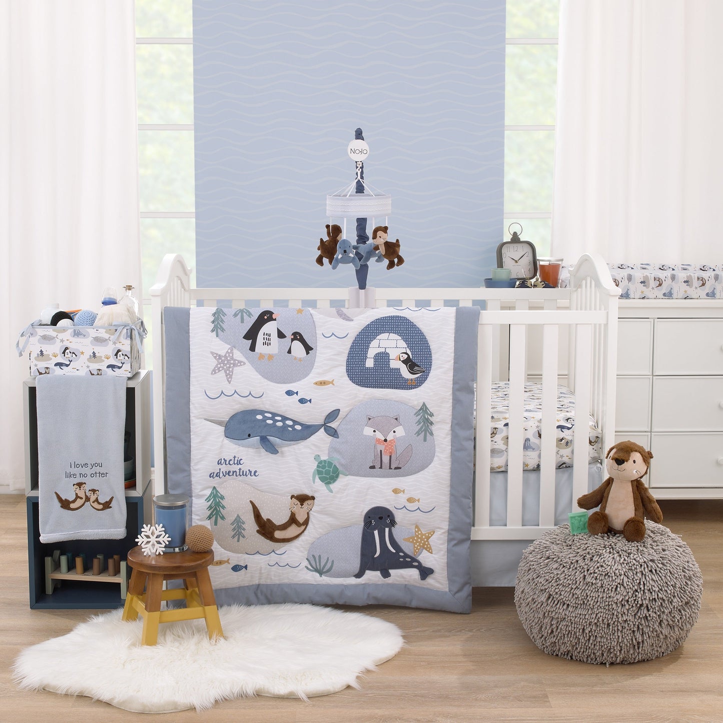 NoJo Arctic Adventure Light Blue and Tan I Love You Like No Otter Super Soft Applique Baby Blanket