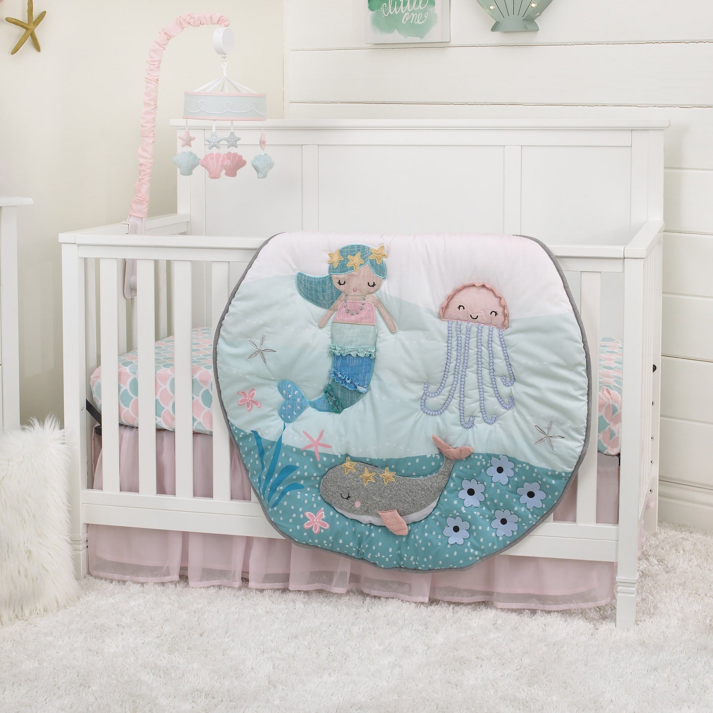 Sugar Reef Mermaid Pink, Aqua, Gray Super Soft Contoured Changing Pad Cover