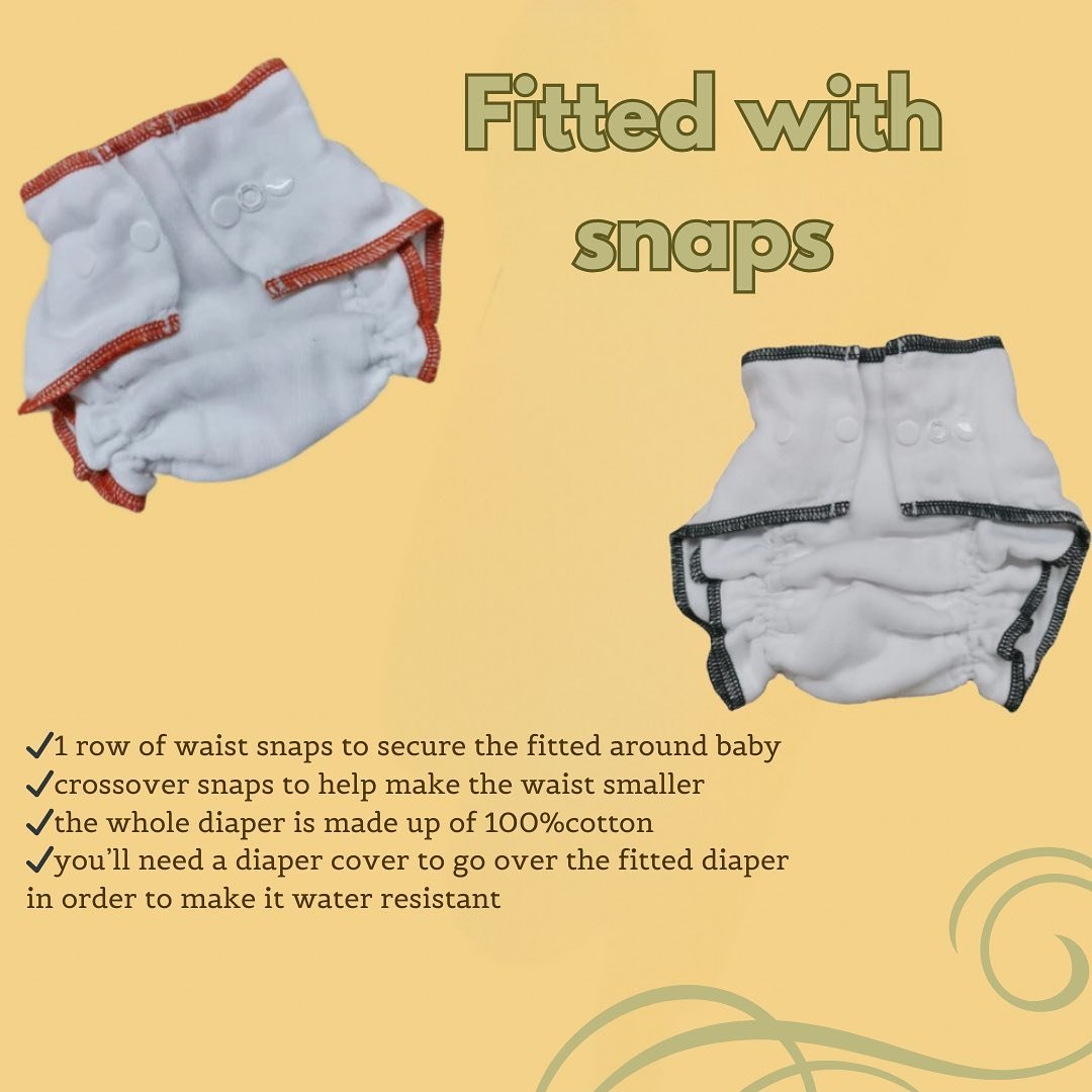 Cotton Fitted Cloth Diaper with Snaps Bundle| Includes fitted and 2 Insert