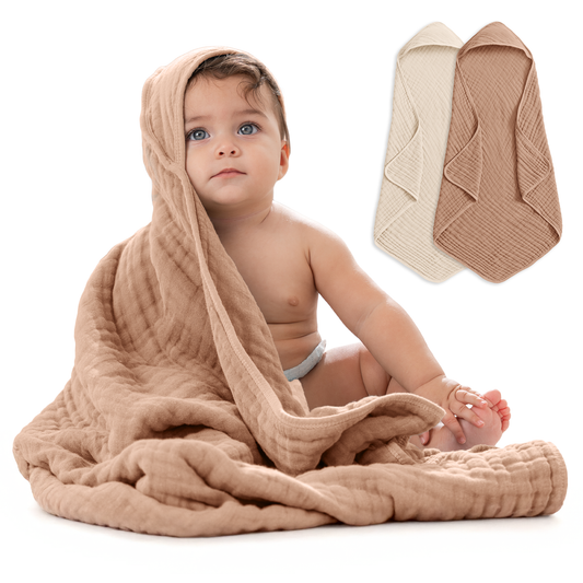 Baby Hooded Towels in Cedar & Sand