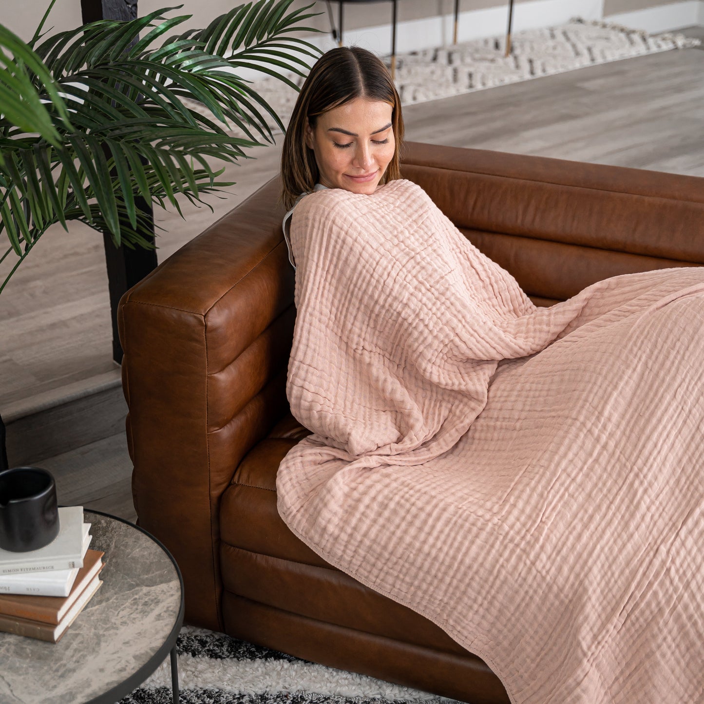 Adult Muslin Blanket in Blush