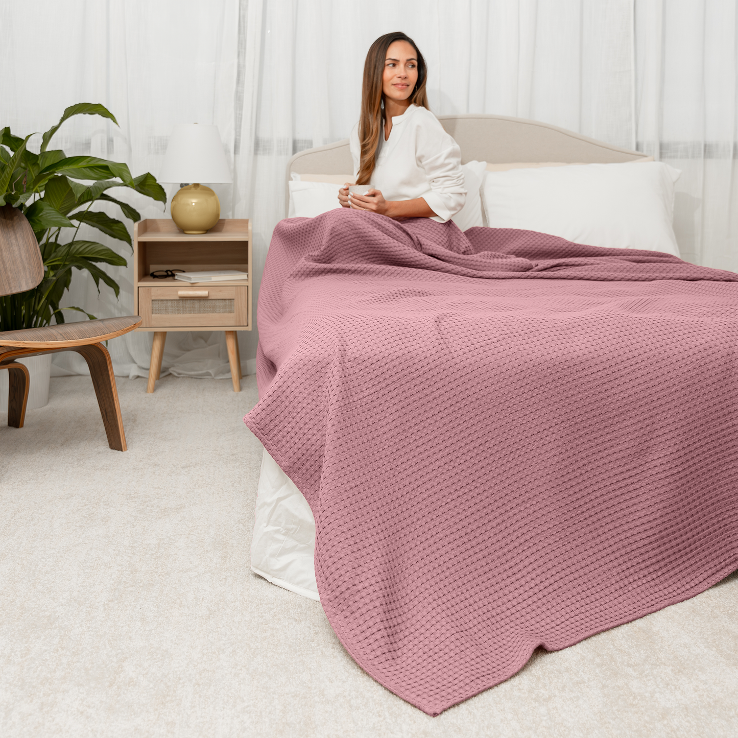 Adult Waffle Blankets in Mauve