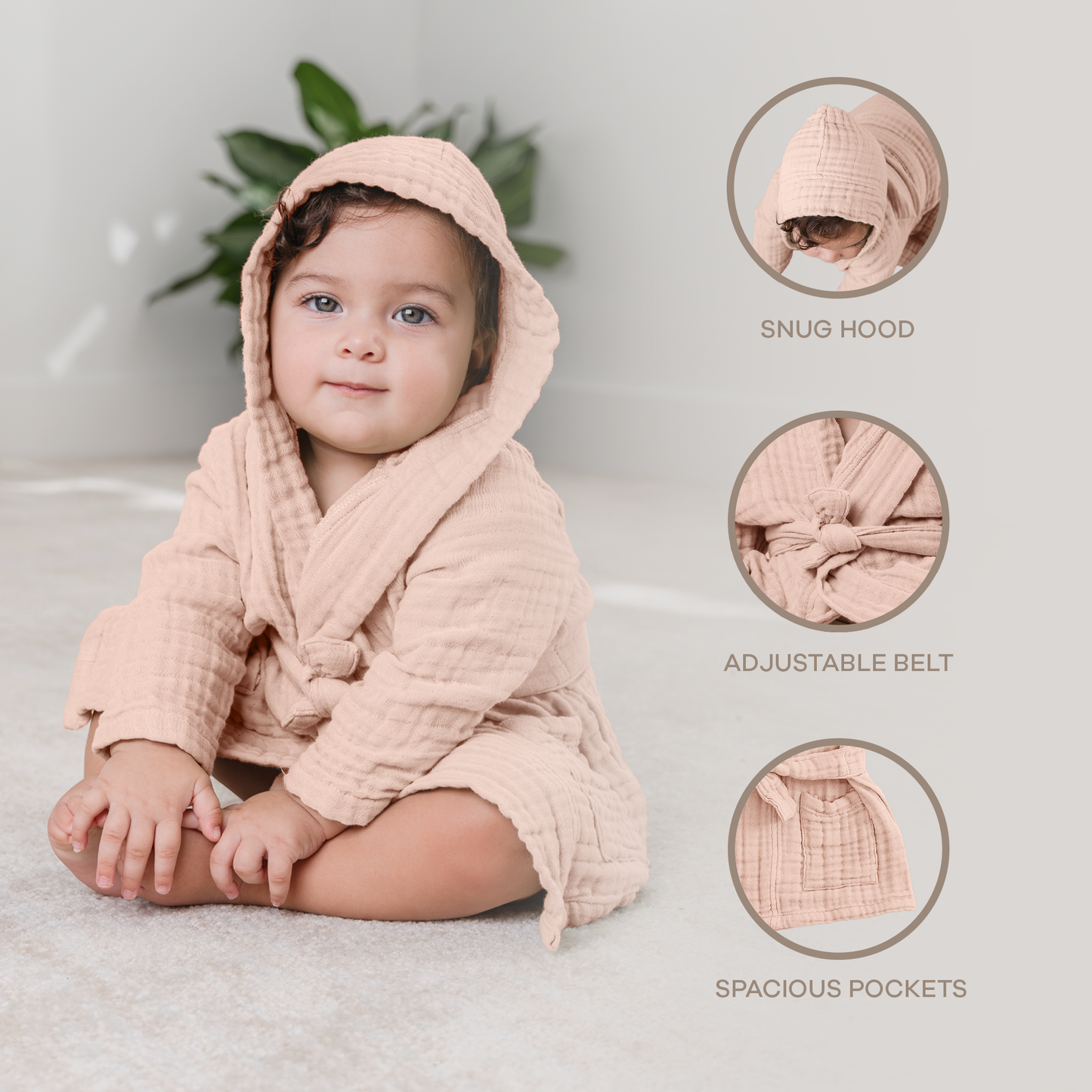 Muslin Bath Robe for Kids in Blush