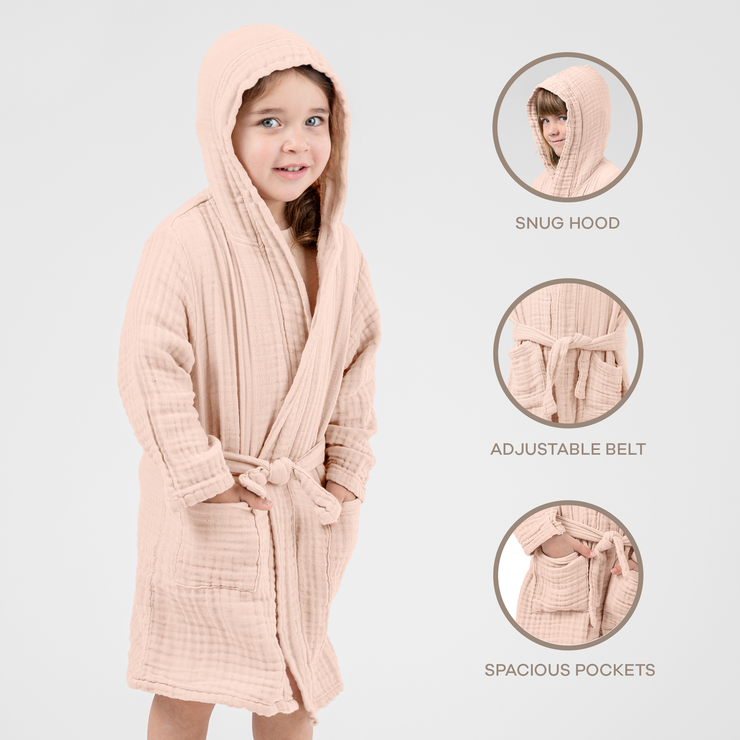 Muslin Bath Robe for Kids in Blush