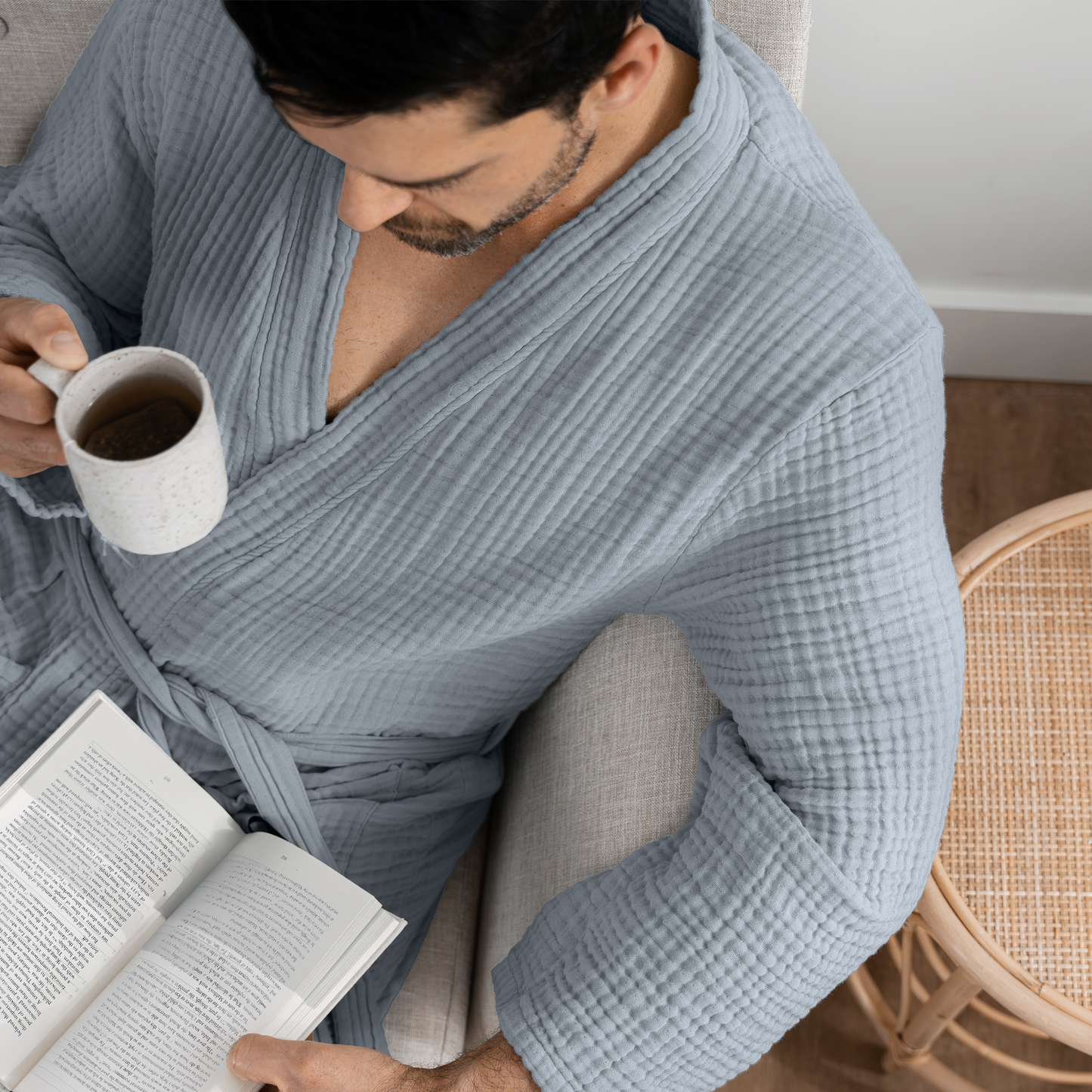 Muslin Bathrobe in Pacific Blue