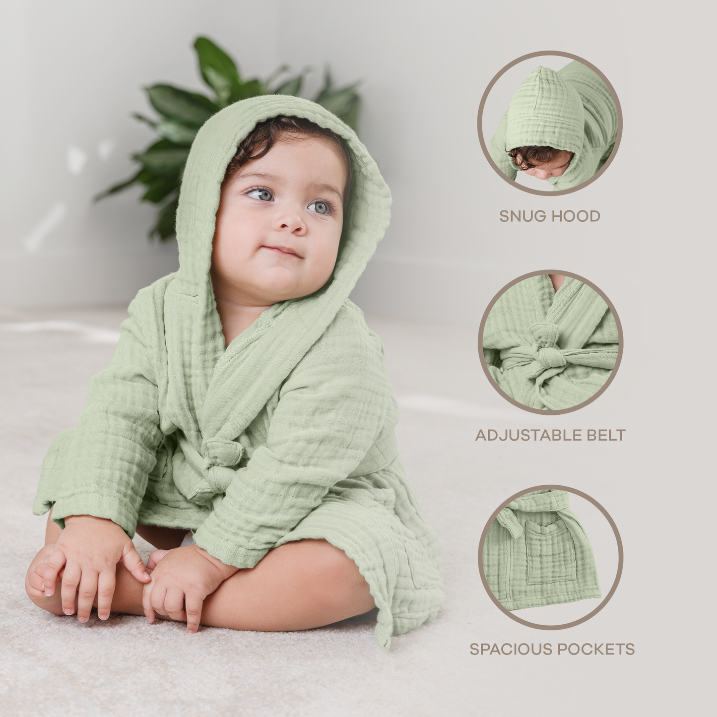 Muslin Bath Robe for Kids in Sage