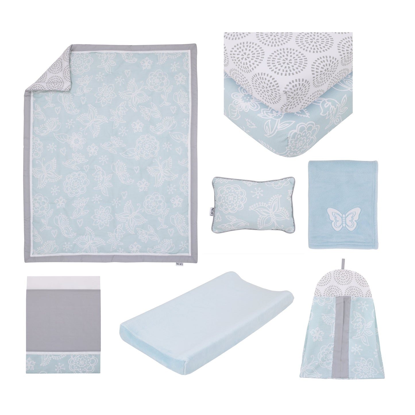 NoJo Dreamer Elephant Blue, Grey 8 Piece Nursery Crib Bedding Set