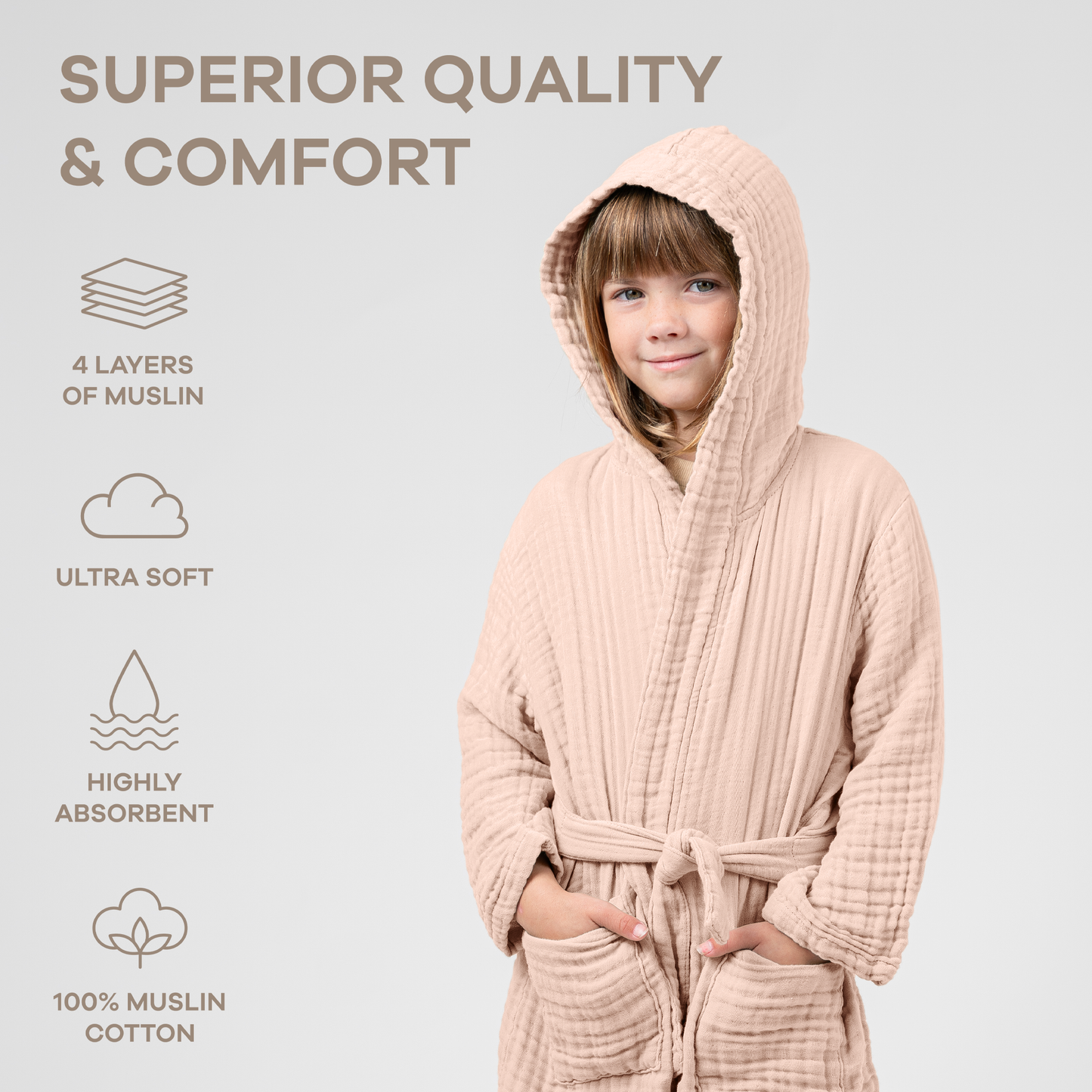Muslin Bath Robe for Kids in Blush