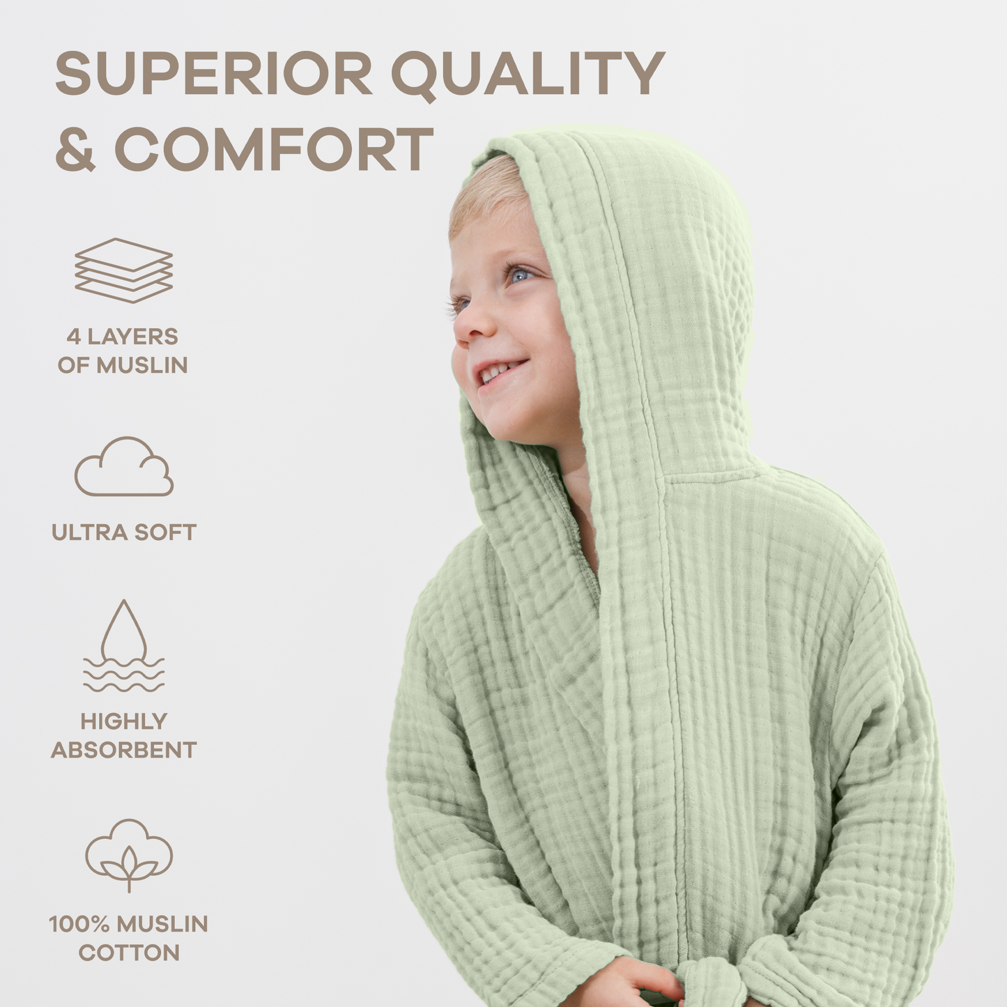 Muslin Bath Robe for Kids in Sage