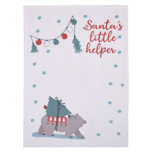 NoJo Bear White, Red, and Green "Santa's Little Helper" Christmas Photo Op Super Soft Baby Blanket