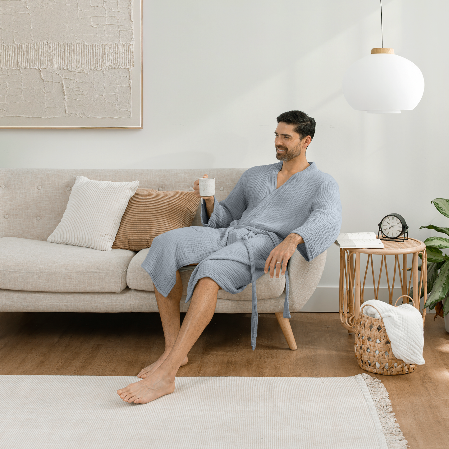 Muslin Bathrobe in Pacific Blue