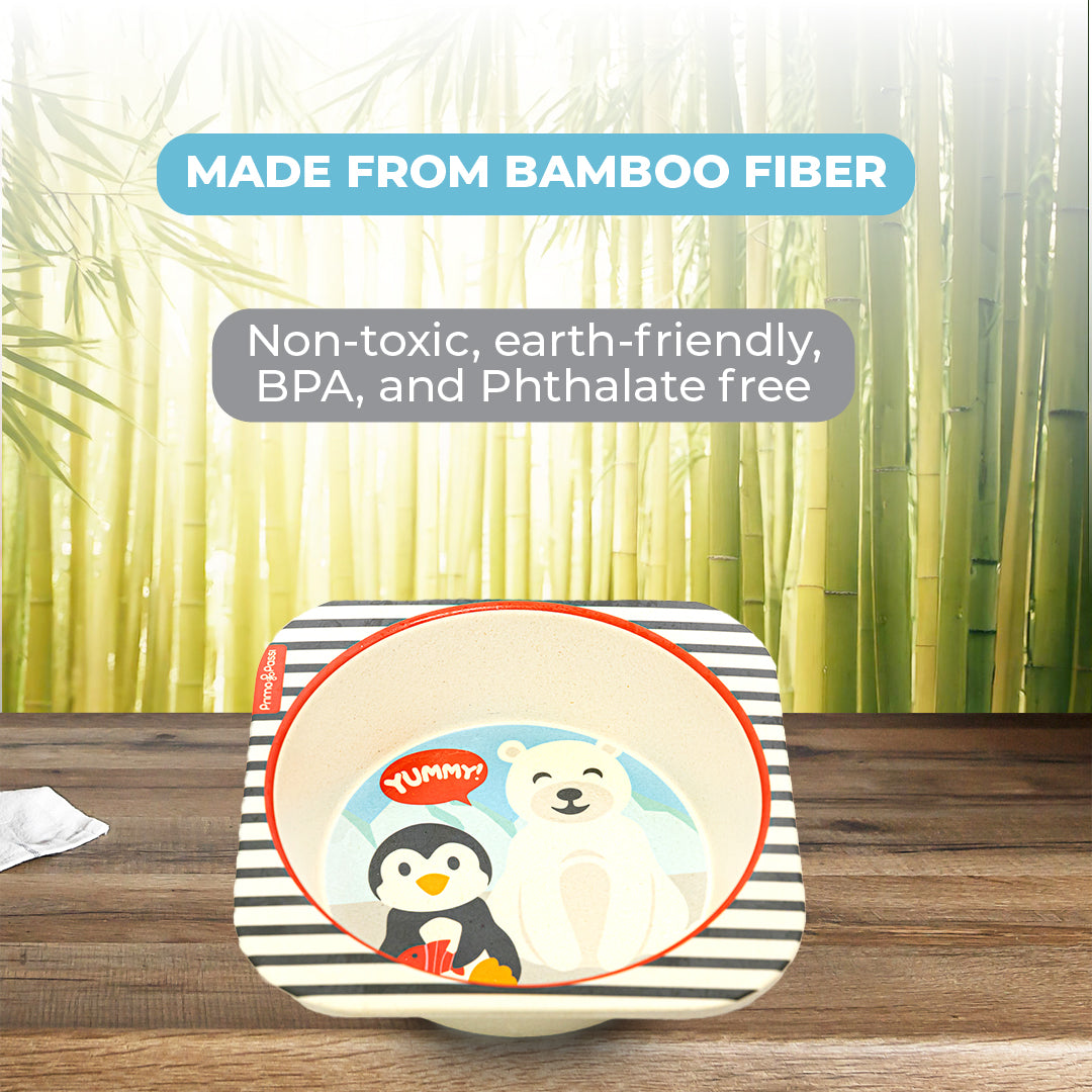 Bamboo Fiber Kids Square Bowl – Winter Friends | Primo Passi