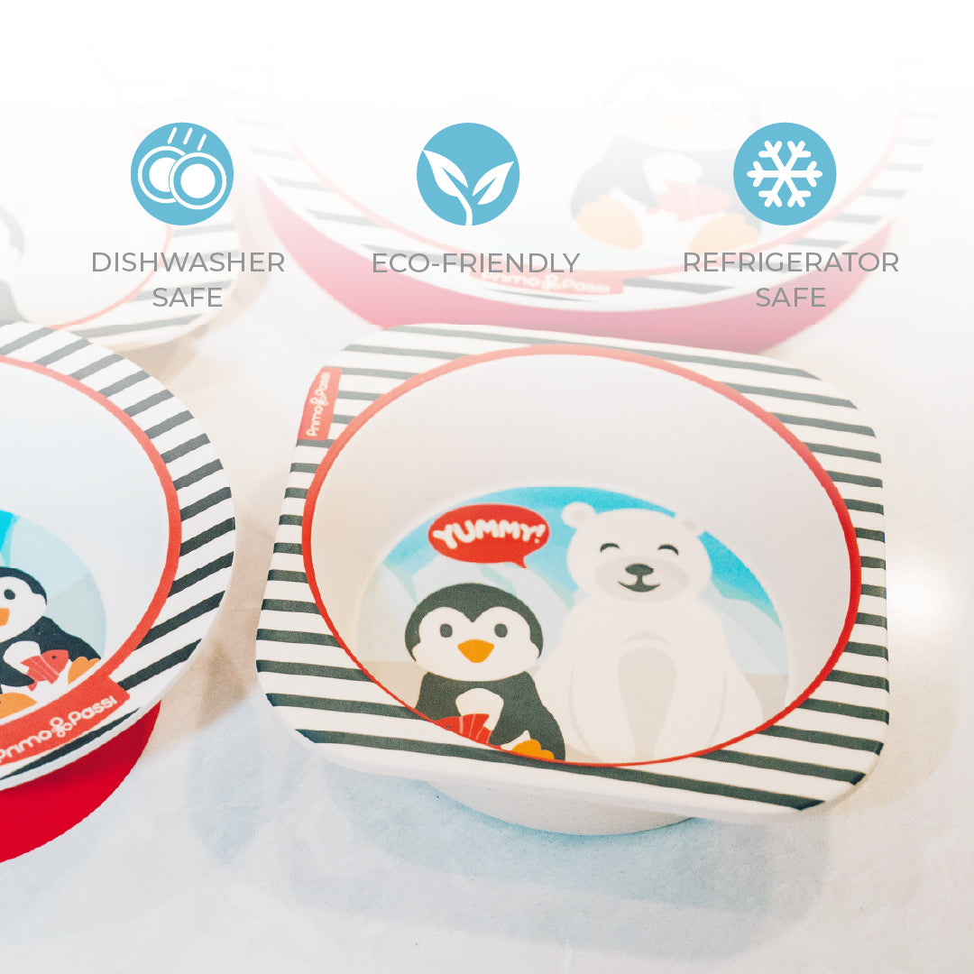 Bamboo Fiber Kids Square Bowl – Winter Friends | Primo Passi