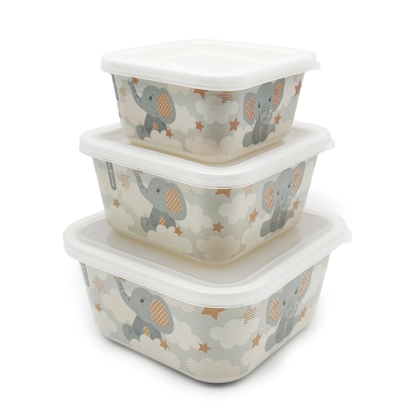 Lunch Boxes, Set of 3, Little Elephant, Bamboo Fiber Kids Food Storage Containers