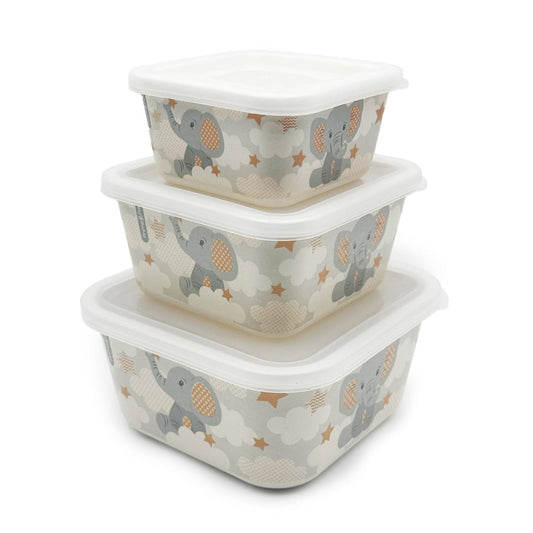 Lunch Boxes, Set of 3, Little Elephant, Bamboo Fiber Kids Food Storage Containers