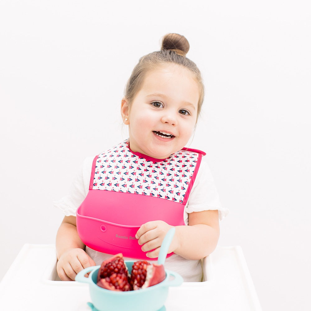 Foodie® Bib -  Roll Up & Button Closed Bib 2-Pack: Silicone + Fabric