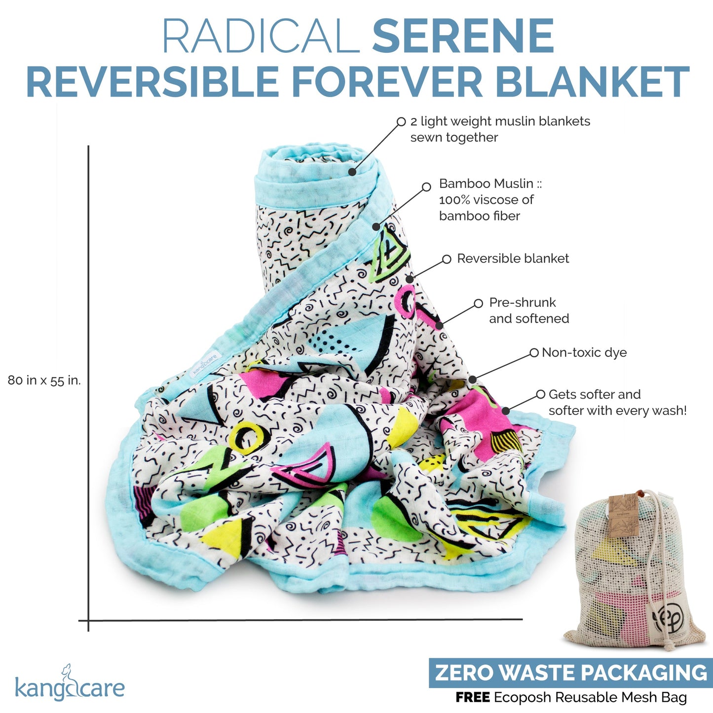 Kanga Care Bamboo Muslin Blanket - Forever: Radical (reversible)