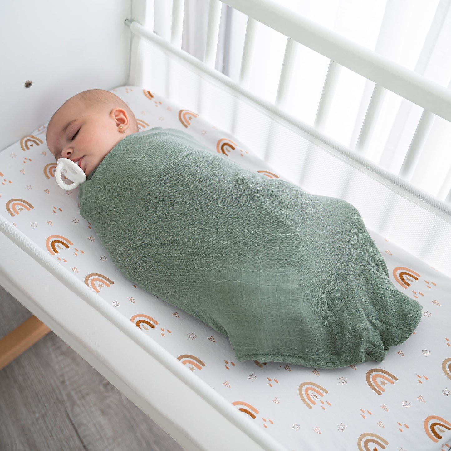 Muslin Swaddle Blankets 47” x 47” in Sage, Pacific Blue, Fern, Neptune, 4 Pack