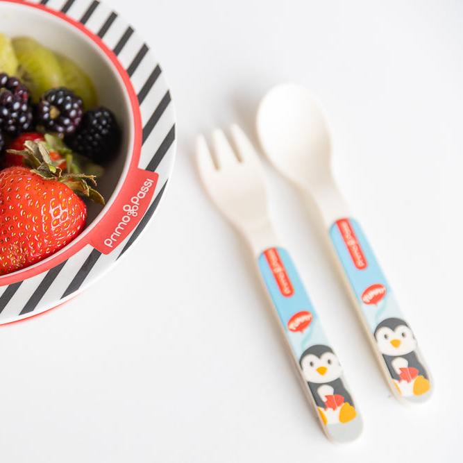 Bamboo Fiber Kids Spoon and Fork Set – Winter Friends | Primo Passi