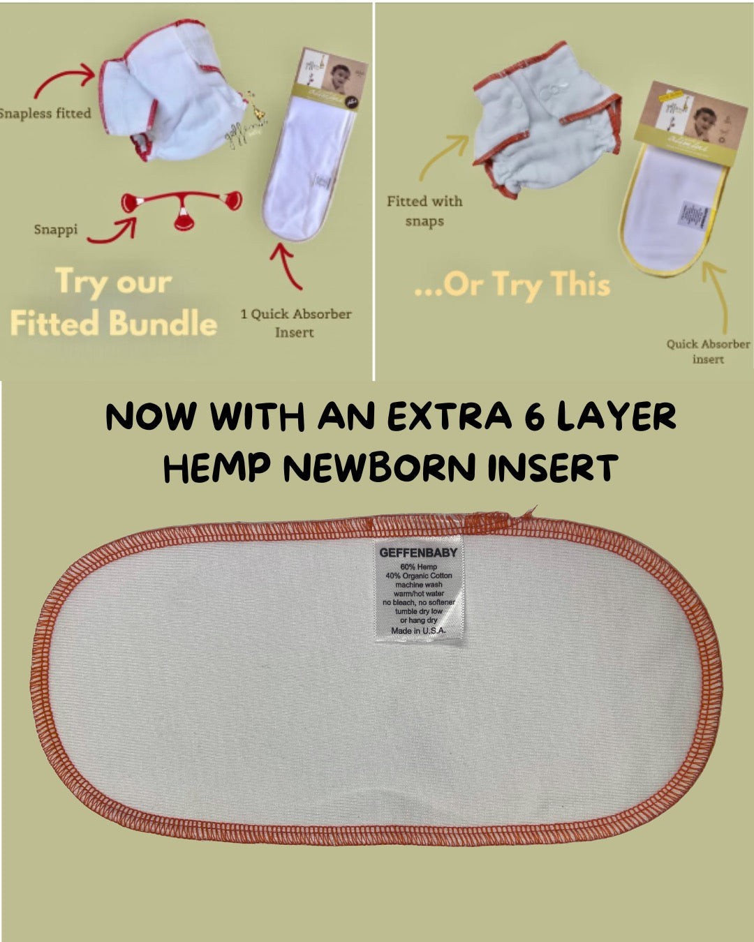 Fitted Cloth Diaper Bundle | Includes Cotton Fitted, Snappi, &  2 Additional Inserts