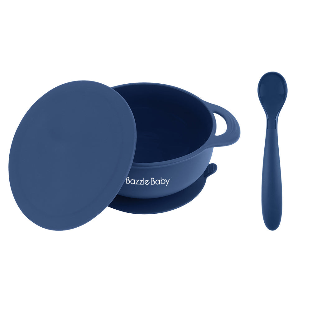Foodie® Suction Bowls with Lid + Spoon: Assorted Colors