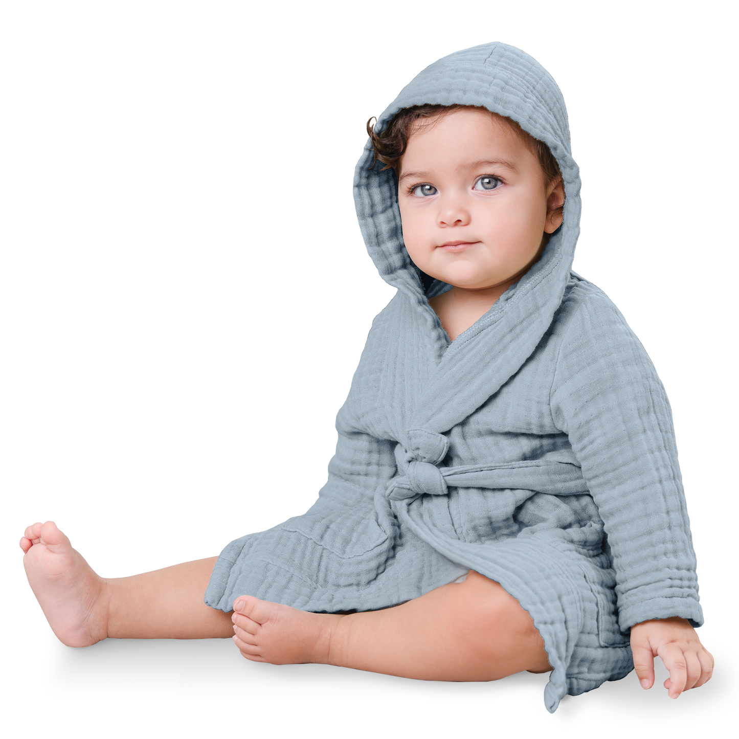 Muslin Bath Robe for Kids in Pacific Blue