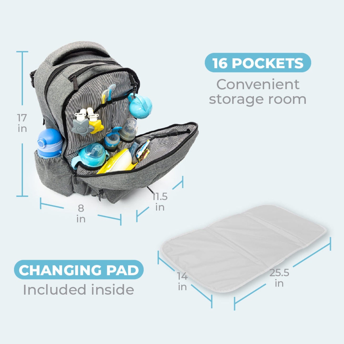 Primo Passi PerTutti  Baby Diaper Bag Backpack, Grey Melange