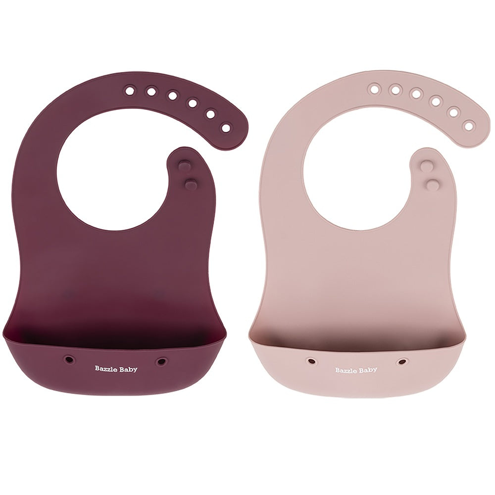 Foodie® Roll Up & Button Closed Bib 2-Pack: All Silicone