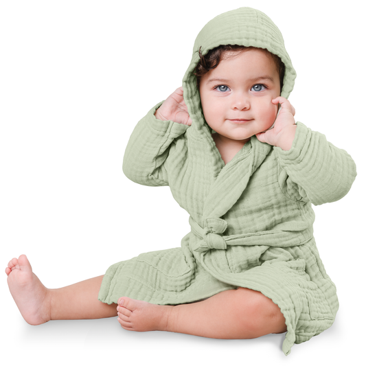 Muslin Bath Robe for Kids in Sage