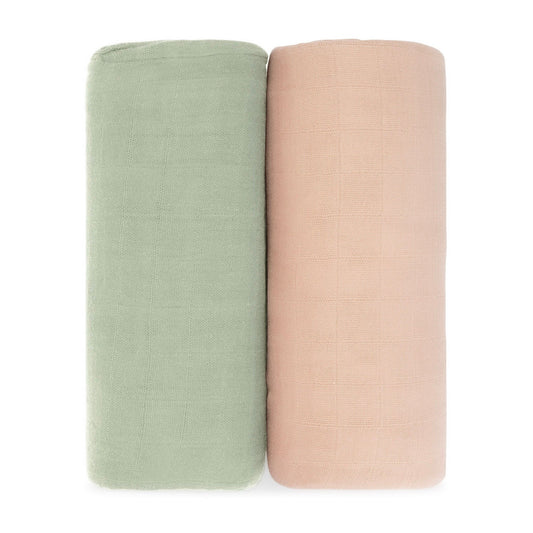 Muslin Swaddle Blanket, 47” x 47” in Sage & Blush, 2 Pack