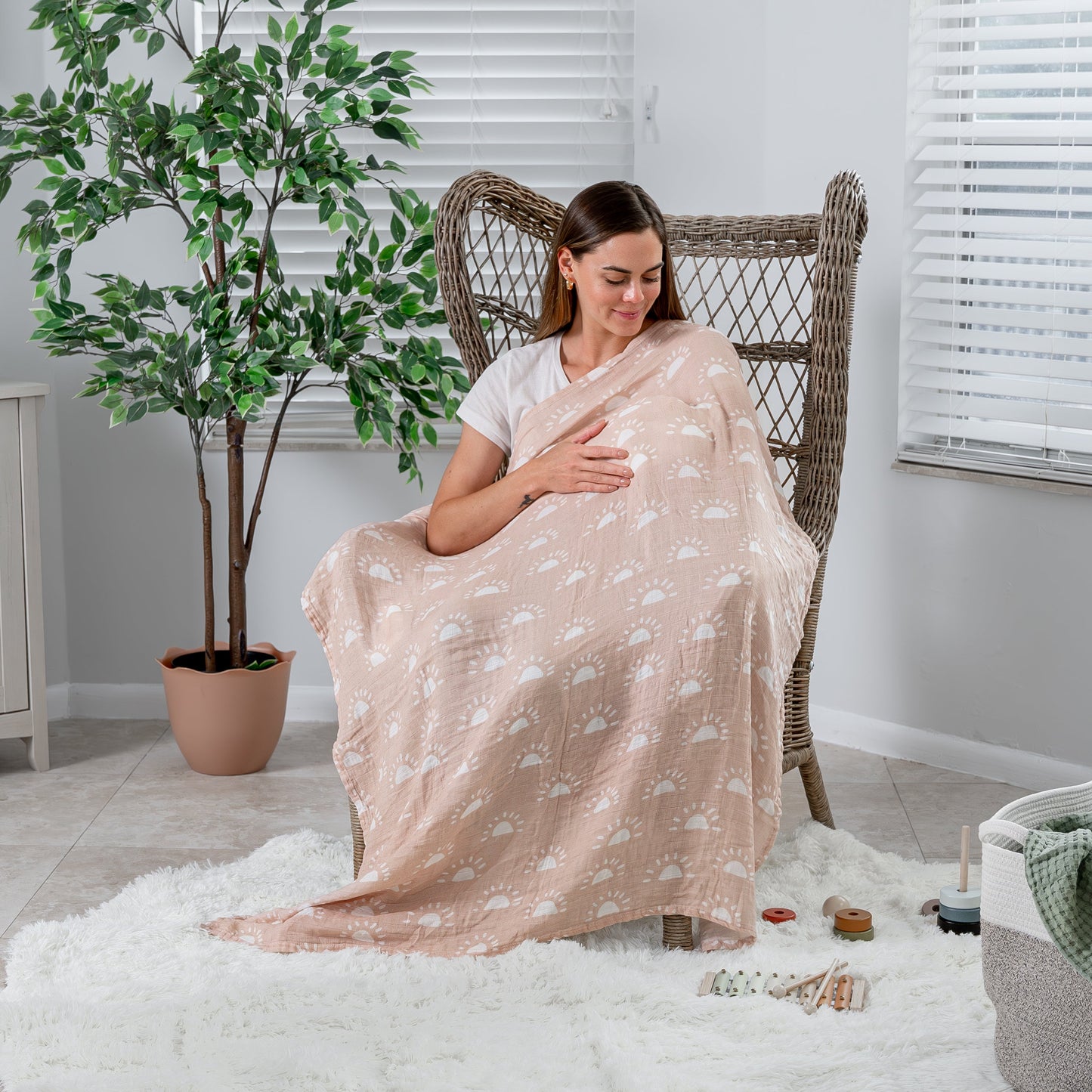 Muslin Swaddle Blankets 47” x 47” in Sun, Rainbow, Rain & Doodle, 4 Pack