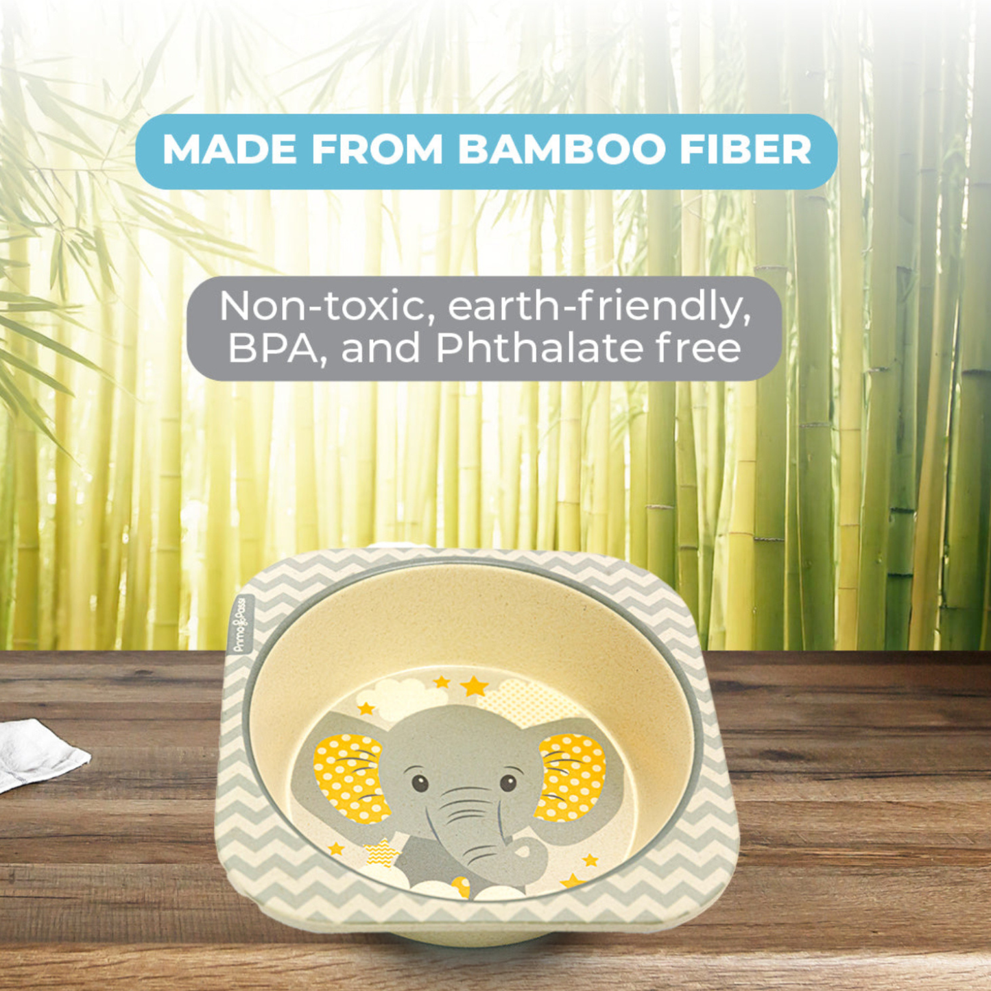 Bamboo Fiber Kids Square Bowl – Little Elephant | Primo Passi