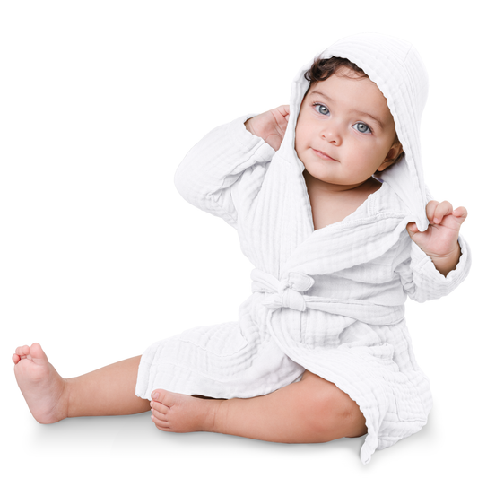 Muslin Bath Robe for Kids in White