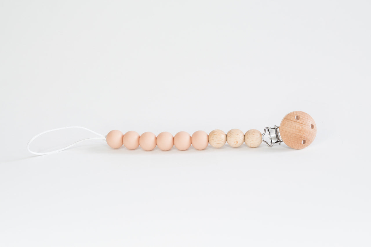 Apricot Beaded Wooden & Silicone Pacifier Clip