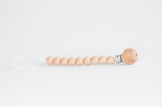 Apricot Beaded Wooden & Silicone Pacifier Clip