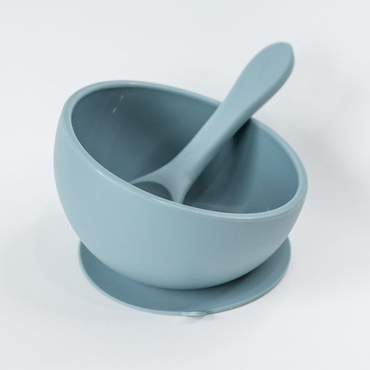 Duck Egg Blue Suction Bowl and Spoon Set