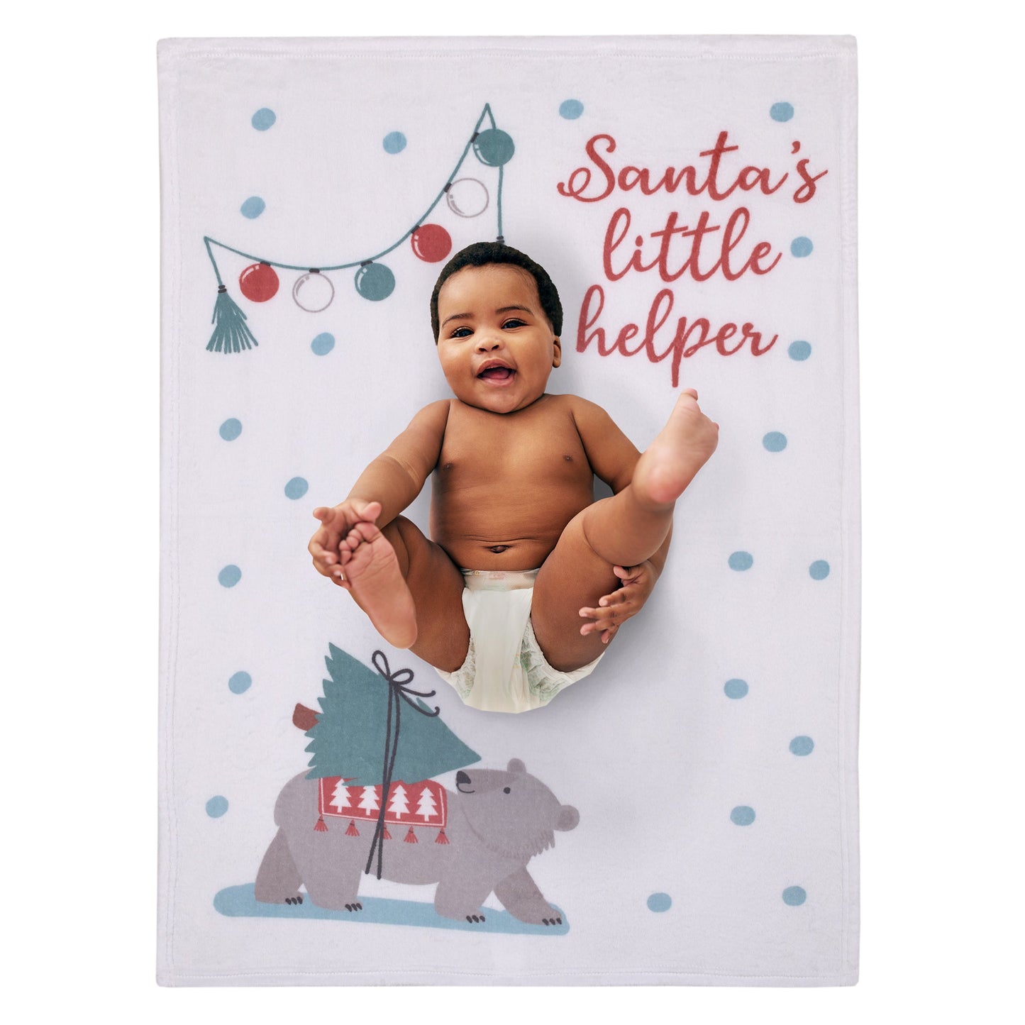 NoJo Bear White, Red, and Green "Santa's Little Helper" Christmas Photo Op Super Soft Baby Blanket