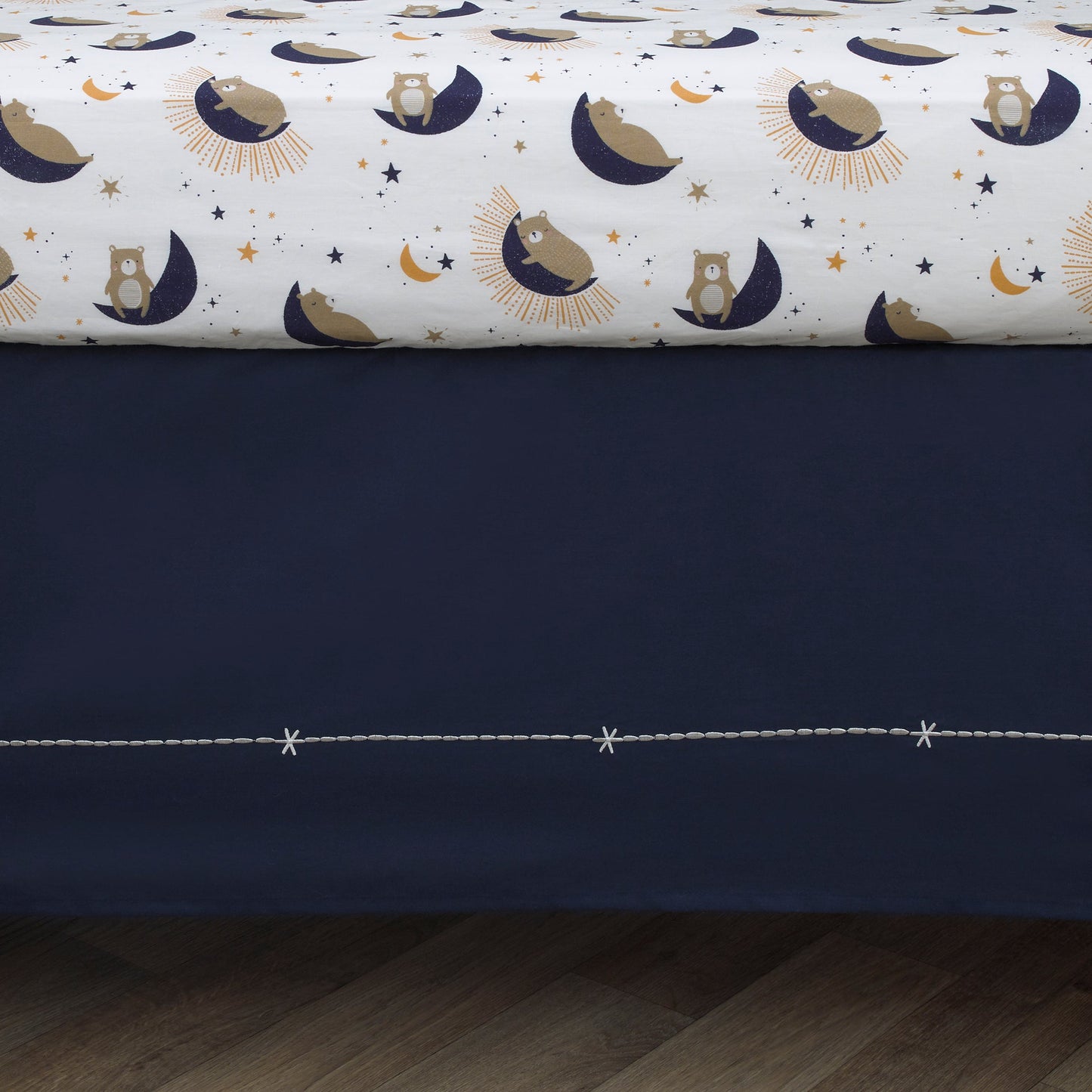 Goodnight Sleep Tight White and Blue Koala, Sloth, Bear, Star, and Moon 4 Piece Nursery Crib Bedding Set - Comforter, 100% Cotton Fitted Crib Sheet, Crib Skirt, and Storage