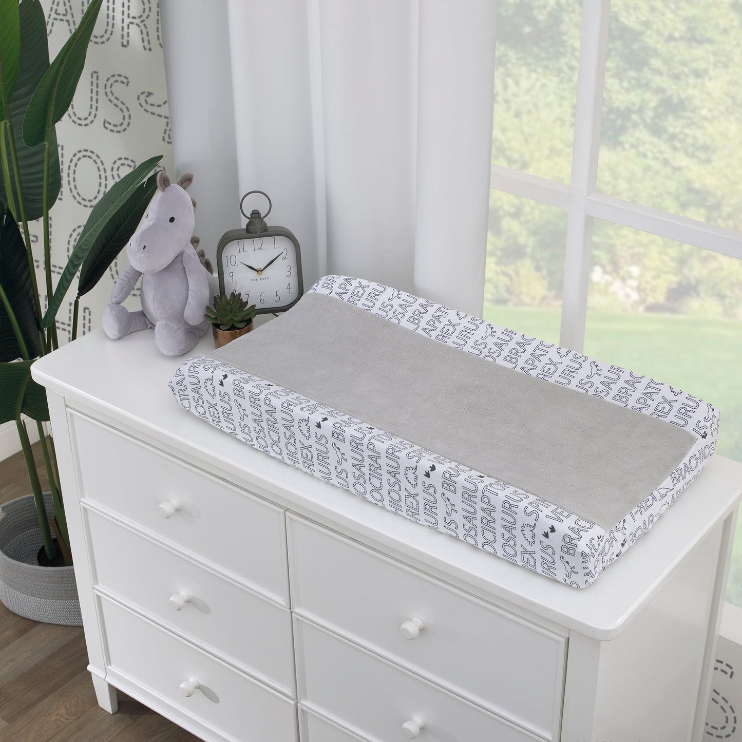 Baby-Saurus Gray and White Super Soft Word Print Changing Pad Cover