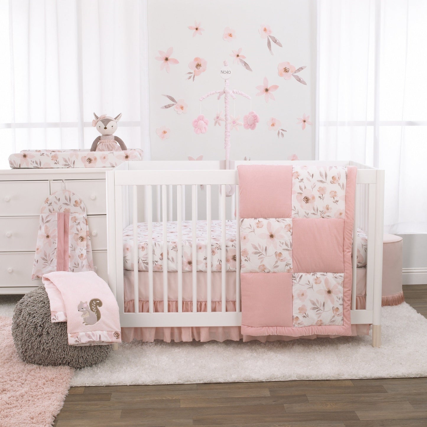 NoJo Countryside Floral - Pink, Grey and White Super Soft Changing Pad Cover