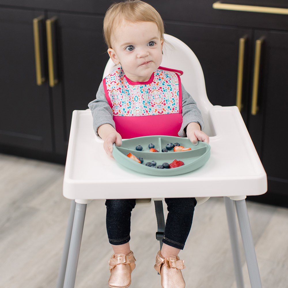 Foodie® Bib -  Roll Up & Button Closed Bib 2-Pack: Silicone + Fabric