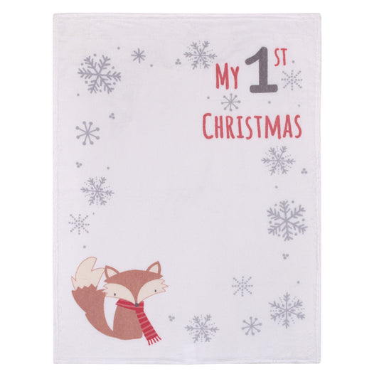 Fox White, Brown, Red, and Gray "My 1st Christmas" Holiday Photo Op Super Soft Baby Blanket