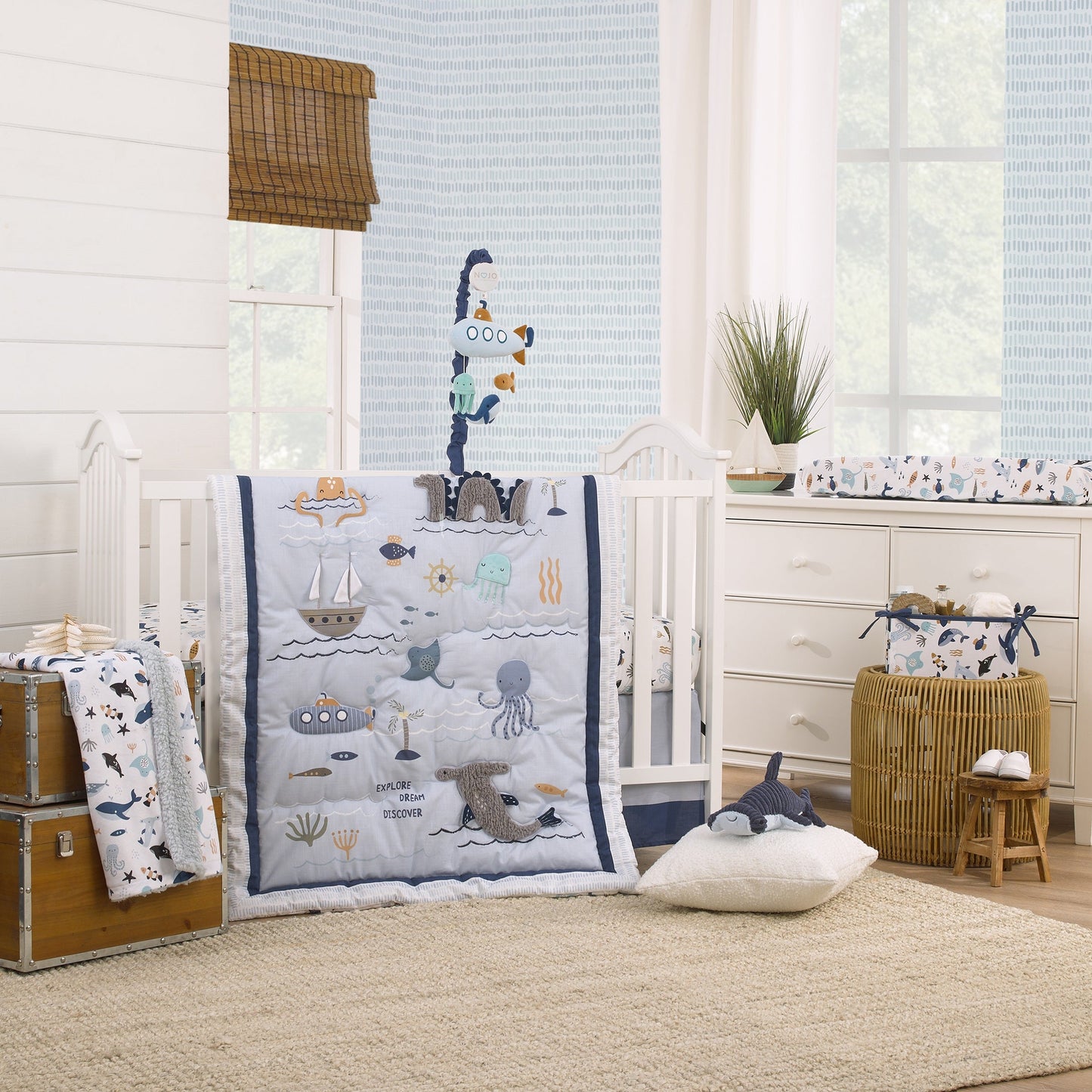 Explore Dream Discover Navy, and Light Blue Hammerhead Shark Shaped Plush Stuffed Animal
