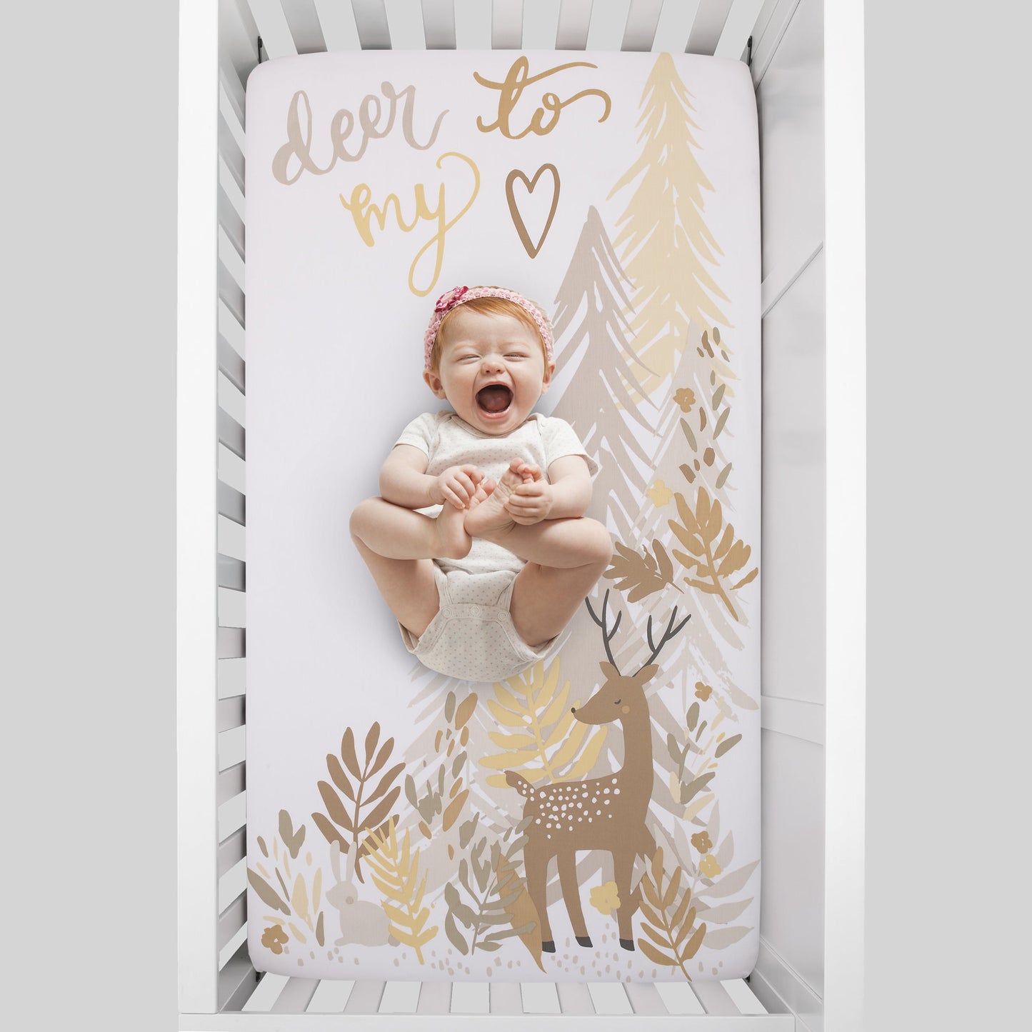 Deer To My Heart Tan, Brown and White Tree Leaf 100% Cotton Photo Op Fitted Crib Sheet