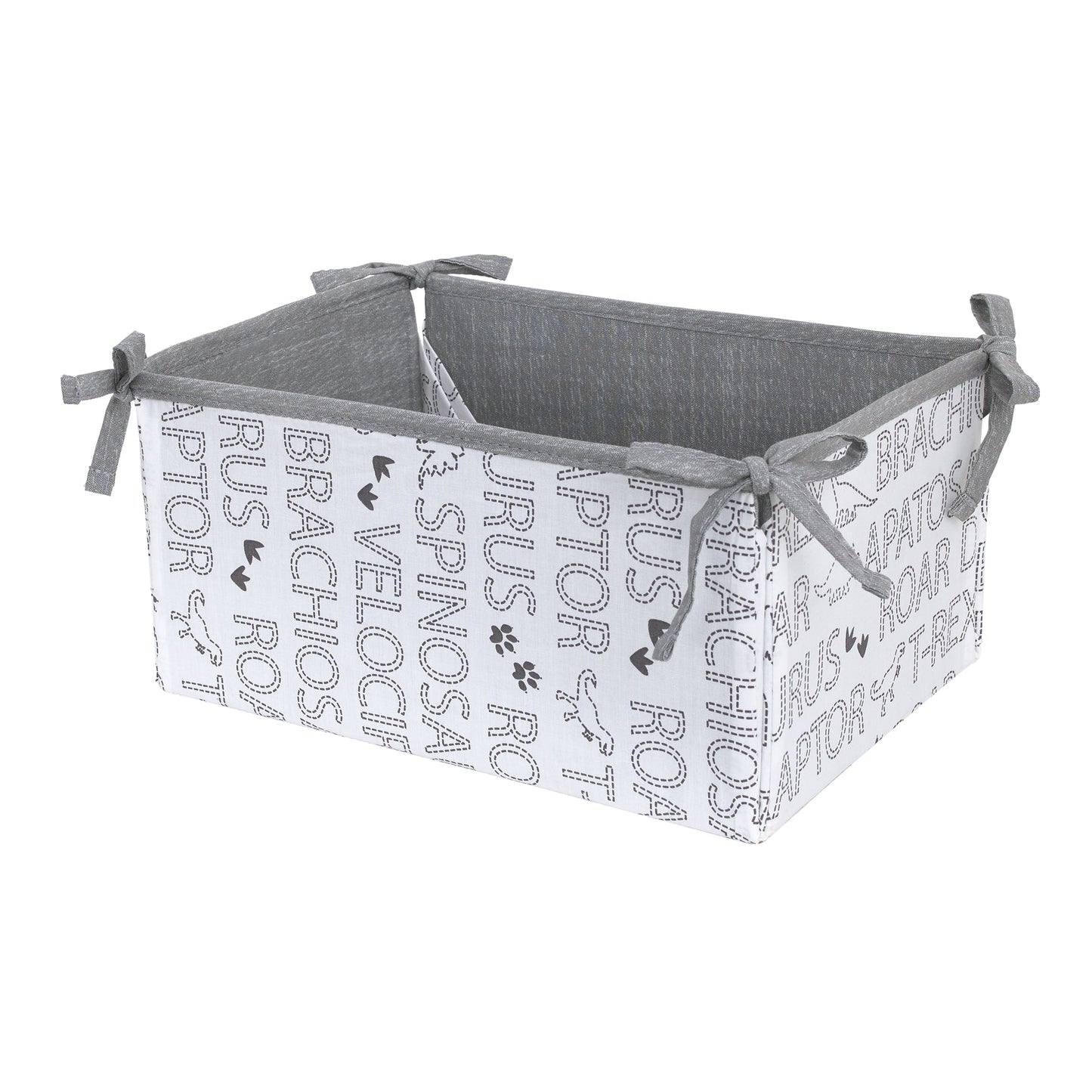 Baby-Saurus Gray, White, and Green Triceratops,  Brontosaurus, and Tyrannosaurus Dinosaurs with Mountains and Leaves 4 Piece Nursery Crib Bedding Set - Comforter, 100% Cotton Fitted Crib Sheet, Crib Skirt, and Storage